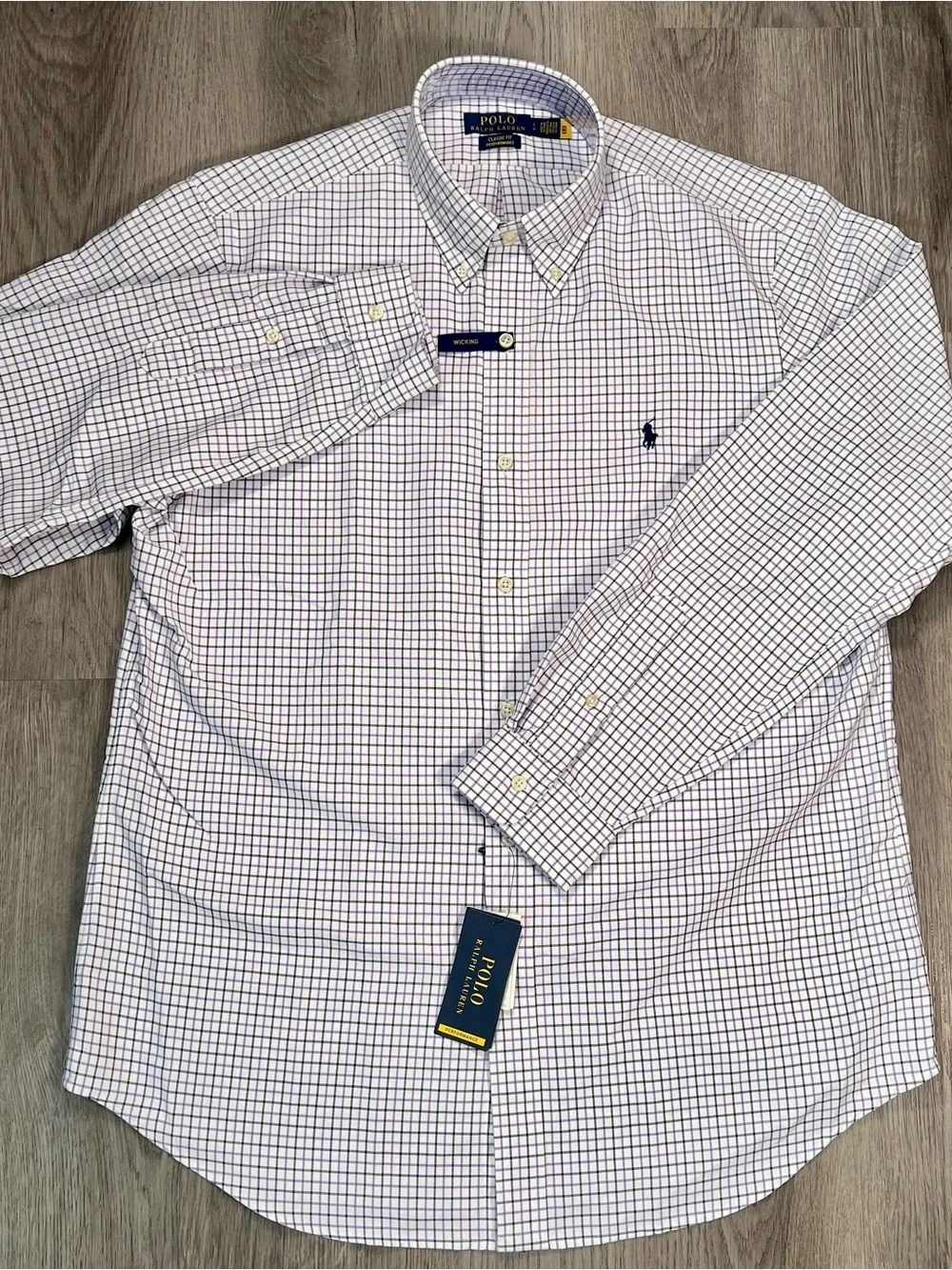 New Polo Ralph Lauren Button Down Men’s L Classic Fit Performance White Purple